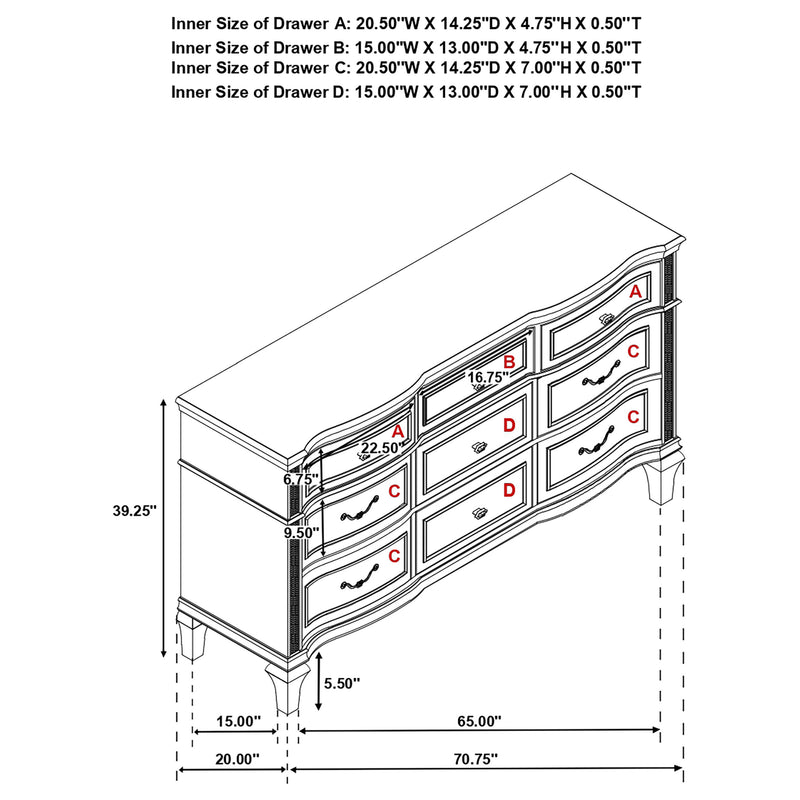 Evangeline 9-drawer Dresser Silver Oak