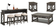 Parker House Sundance - Smokey Grey Cocktail Table with 2 Chairside Tables and Console Table with 3 Stools