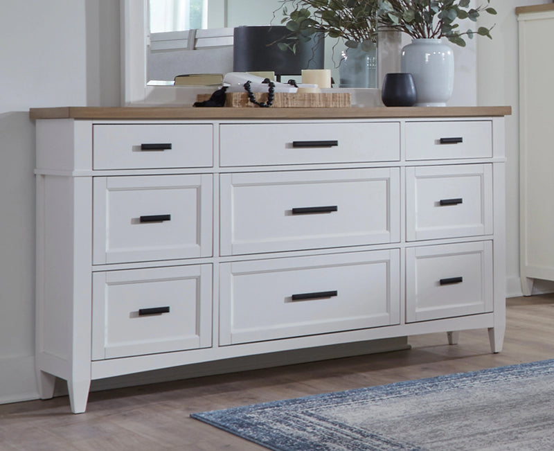 Parker House Americana Modern Bedroom Queen Shelter Bed 2 Nightstands Dresser with Mirror and Chest