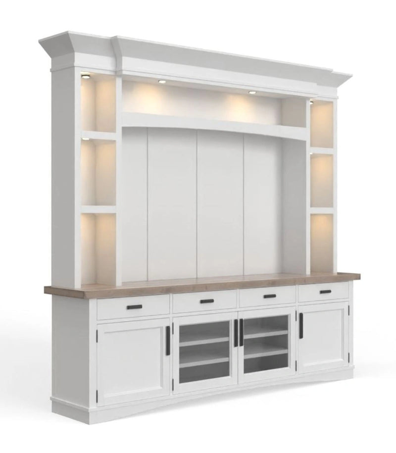 Parker House Americana Modern 92 Inch TV Console with Hutch Back Panel and LED Lights