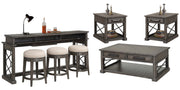 Parker House Sundance - Smokey Grey Cocktail Table with 2 End Tables and Console Table with 3 Stools