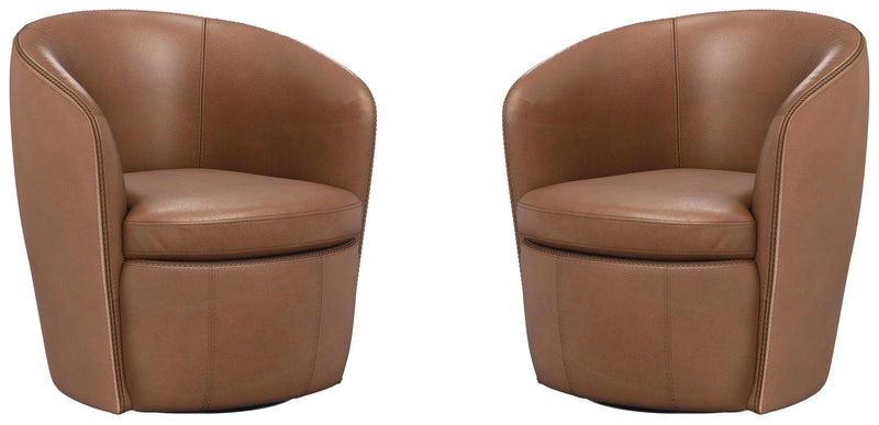 Parker Living Barolo 100% Italian Leather Swivel Club Chair Two Pack