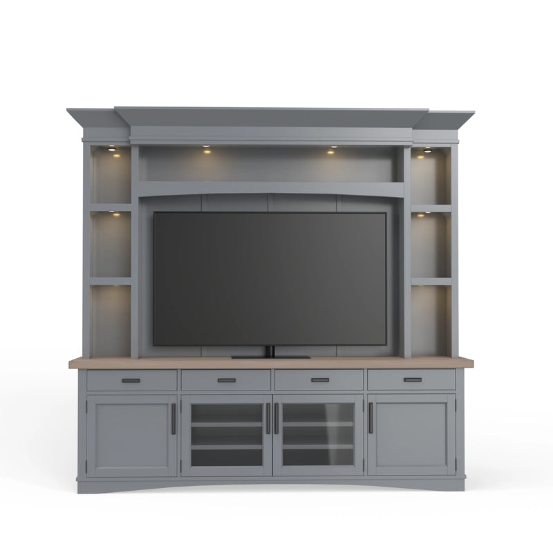 Parker House Americana Modern 92 Inch TV Console with Hutch Back Panel and LED Lights