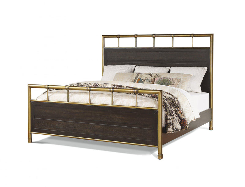 Flexsteel Wynwood Cologne California King Metal Panel Bed in Dark Brown