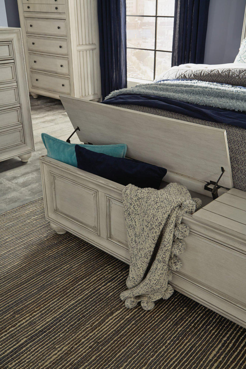 Flexsteel Wynwood Harmony California King Upholstered Storage Bed in White Wood
