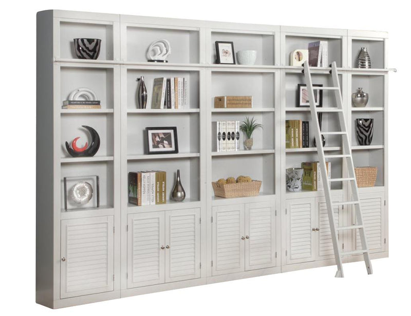 Parker House Boca 6-Piece Inset Bookcase Wall with Ladder in Cottage White