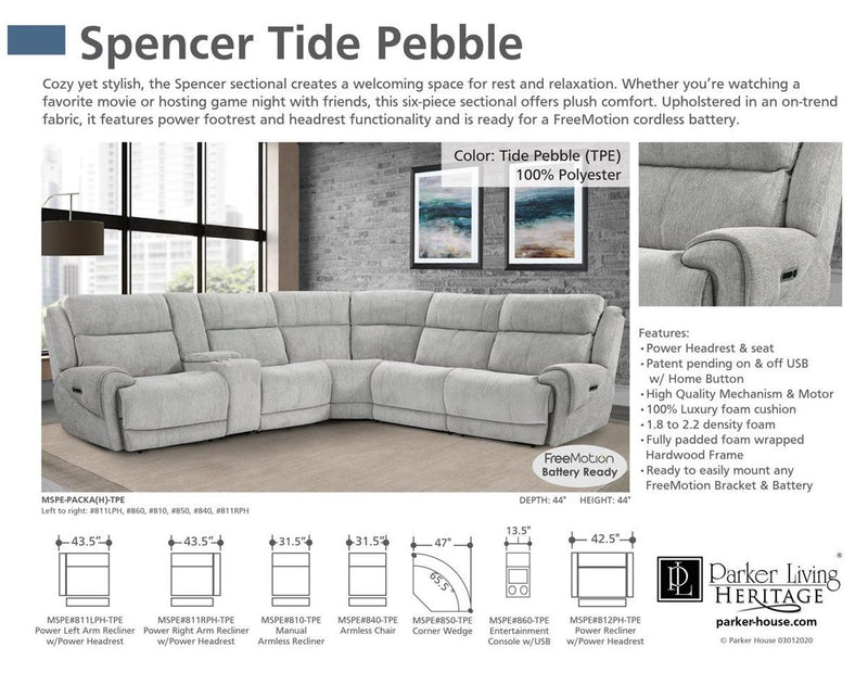 Parker House Spencer Power Left Arm Facing Recliner