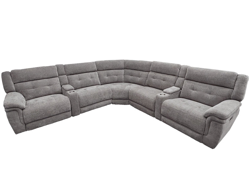 Parker Living Richland - Bristol Grey 7 Piece Modular Power Reclining Sectional with Power Adjustable Headrests