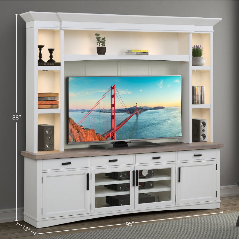Parker House Americana Modern - Cotton 92 In. TV Console with Hutch Back Panel and LED Lights