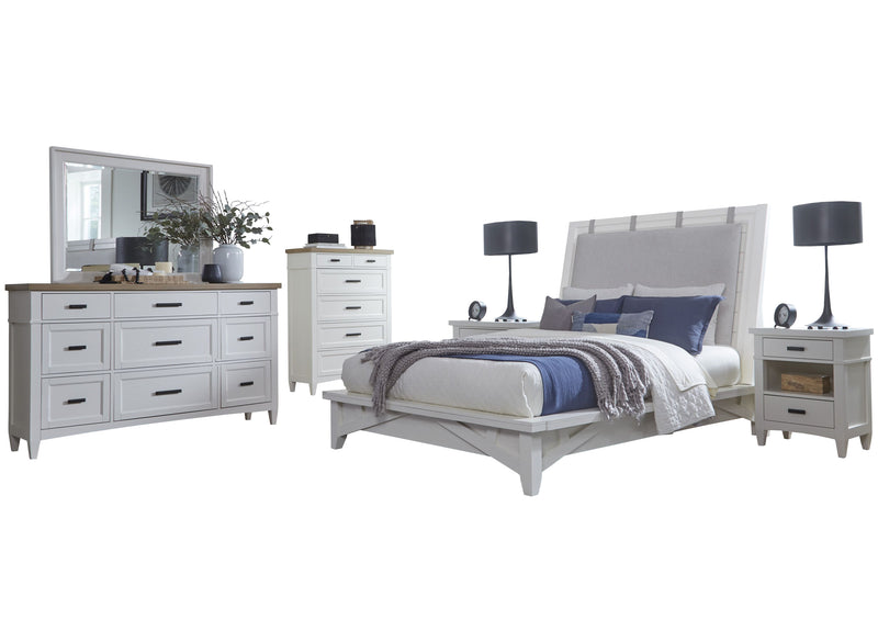Parker House Americana Modern Bedroom Queen Platform Bed 2 Nightstands Dresser with Mirror and Chest