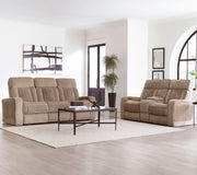 Parker Living Equinox - Mushroom Power Reclining Sofa with Drop Down Table