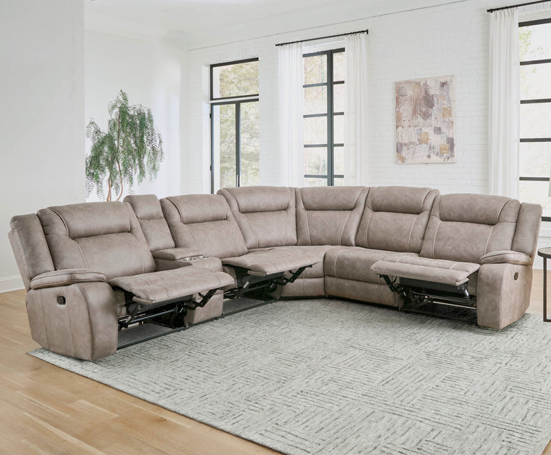 Parker Living Blake - Desert Taupe 6 Piece Modular Reclining Sectional and Entertainment Console