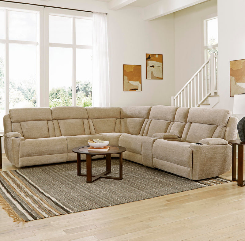 Parker Living Dalton - Lucky Fawn 6 Piece Modular Power Reclining Sectional with Power Adjustable Headrests