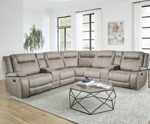 Parker Living Blake - Desert Taupe 7 Piece Modular Reclining Sectional and Entertainment Console