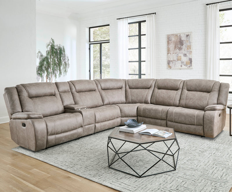 Parker Living Blake - Desert Taupe 6 Piece Modular Reclining Sectional and Entertainment Console