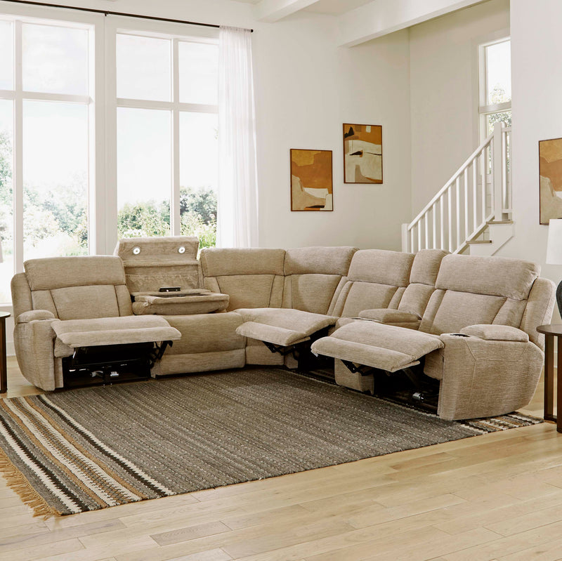 Parker Living Dalton - Lucky Fawn 6 Piece Modular Power Reclining Sectional with Power Adjustable Headrests