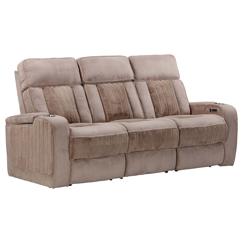 Parker Living Equinox - Mushroom Power Reclining Sofa with Drop Down Table