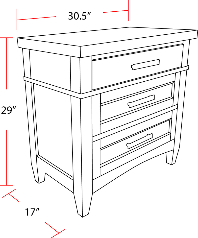 Parker House Americana Modern Bedroom 3 Drawer Nightstand with Charging Station