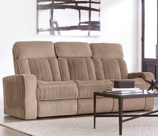 Parker Living Equinox - Mushroom Power Reclining Sofa with Drop Down Table