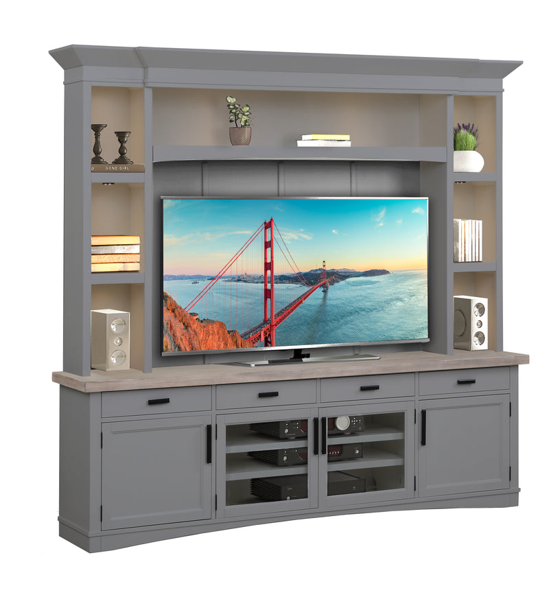 Parker House Americana Modern - Dove 92 In. TV Console with Hutch Back Panel and LED Lights