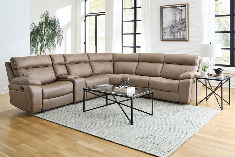 Parker Living Theon - Stokes Toffee 6 Piece Modular Manual Reclining Sectional and Entertainment Console